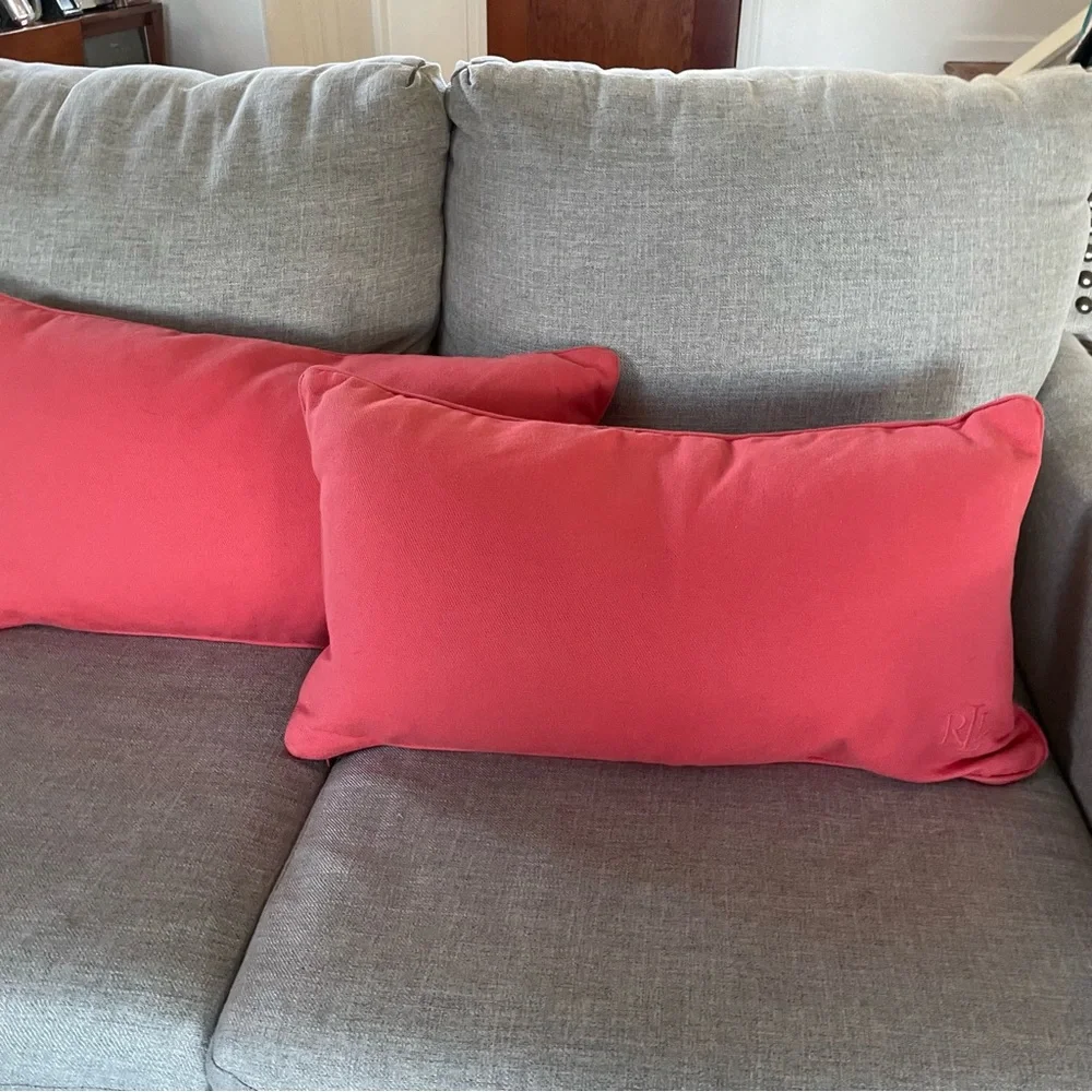 Ralph Lauren Red Cotton Lumber Pillowcases with Feather Pillows Set of 2